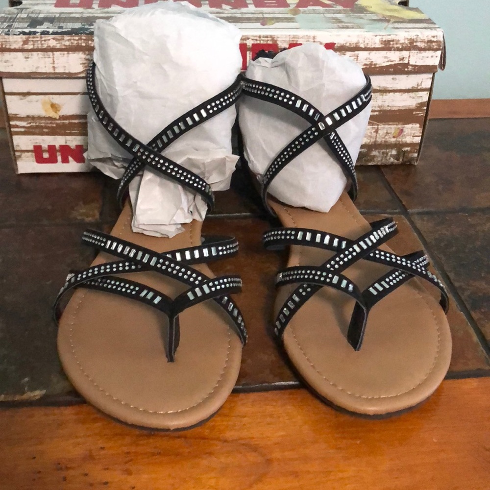 Unionbay Black Bling Gladiator Sandals
